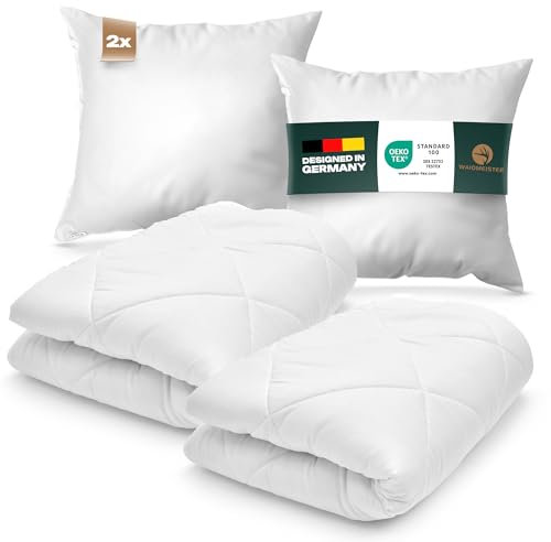 Waidmeister 4-Jahreszeiten Bettenset 135x200 4er Pack - 2X Bettdecke 135x200 4 Jahreszeiten Set mit 2X Kopfkissenkissen - Sommerdecke & Ganzjahresdecke & Winterdecke - Oeko-TEX, Allergikergeeignet