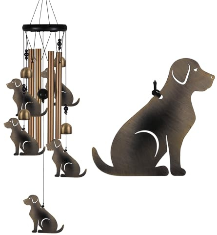 Windspiel für den Garten und den Innen- und Außenbereich, mit 4 Röhren, 4 Glocken, 5 Hunden, mobil, romantischer Hunde-Windfänger, Windspiele für Zuhause, Mama-Geschenke, Balkon, Baum, Festival,
