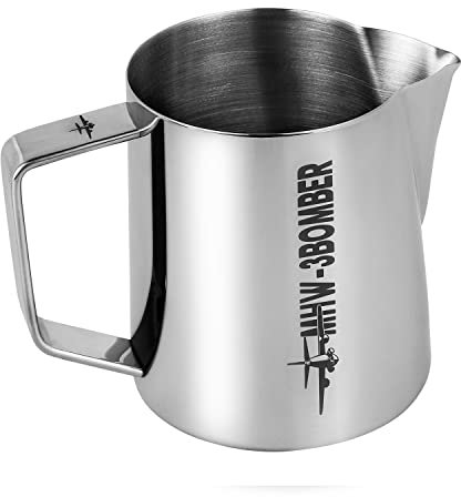 MHW-3BOMBER Milk Jug 400ml, Stainless Steel Milk Jug for Coffee Machine, Home Barista Coffee Accessories, Cappuccino Latte Art Cup, Milk Frothing Pitcher, Glossy, Model: P5001S-OS