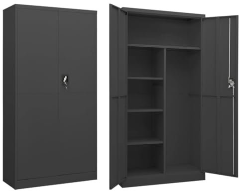 prissent 90 x 40 x 180 cm Schrank mit Ablagen anthrazit aus Stahl, Hochschrank, Aktenschrank, Mehrzweckschrank mit Türen, Büroschrank, Werkzeugschrank, Besenschrank