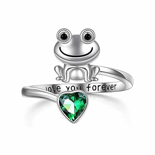 Dishowme Anillo de rana de cristal con diamantes de imitación, anillo de nudillos y corazón, anillo ajustable para mujeres y niñas, Metal, Diamantes de imitación