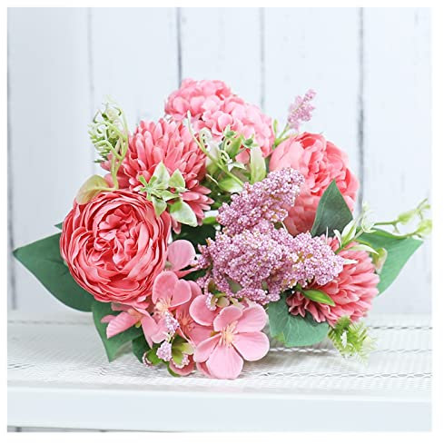 GLigeT Kunstblumen Rosen Künstliche Blumen Weiße Seide Pfingstrose Brautstrauß Hochzeitsdekoration Fake Flower Wohnaccessoires Blumen Fake (Color : E)