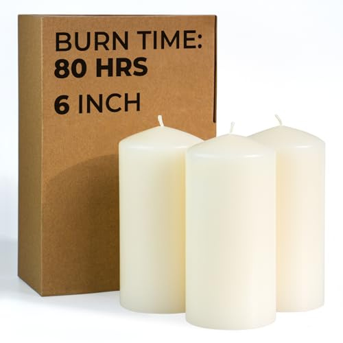 CANDWAX 3x6 inch Ivory Pillar Candle Set of 3 - Large Pillar Candles - Perfect for Any Occasion - Long Burning Unscented Pillars
