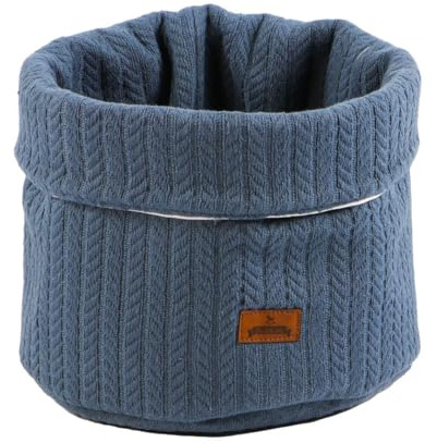 Puckdaddy® Aufbewahrungskorb Leevke, Blau, Baumwolle, Zopfstrickmuster | 100 % Baumwolle, Blau, Aufbewahrungskorb 22×22 cm, Zopfstrickmuster, OEKO-TEX® geprüft