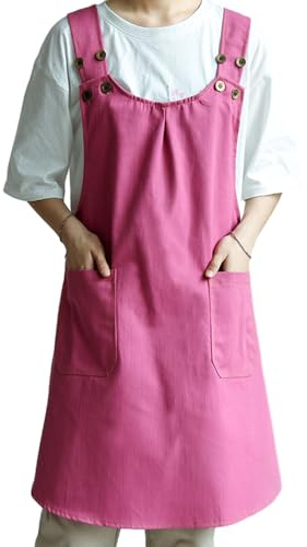 tuwiwol Unisex Arbeitsschürze mit Taschen, modisch und praktisch, in Mehreren Farben erhältlich, Denim Schürze mit gekreuztem Rücken und Taschen, Rosa