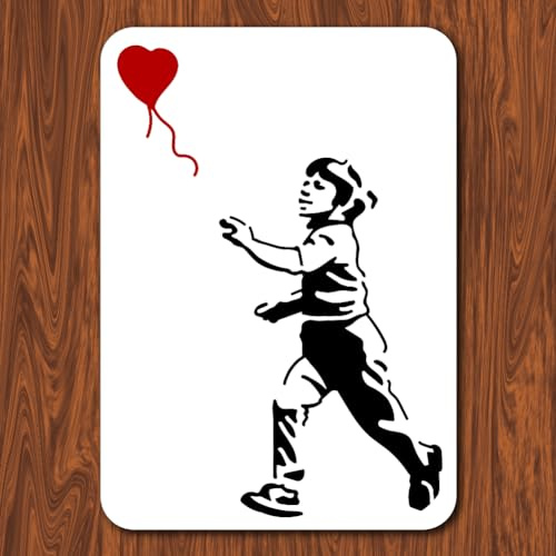 INFUNLY 29.7x21 cm/11.6 x 8.2 Zoll Banksy-Malschablone „The Boy Chasing Balloons“, Wiederverwendbare Banksy-Straßen-Draffiti-Schablone, Banksy-Stil-Muster-Kunstschablone Zum Bemalen von Wänden, Fliese