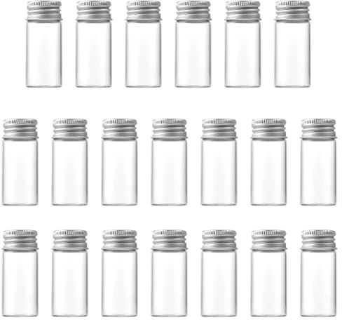 FSSTUD Lot de 20 mini-bouteilles en verre de 10 ml - Bocaux vides transparents pour échantillons de liquides - Petits flacons de rangement pour perles de bijoux - Petits bocaux pour messages de