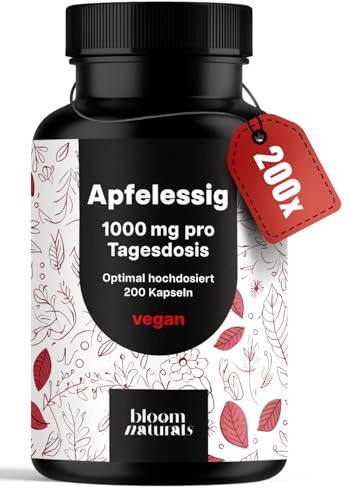 Apfelessig Kapseln hochdosiert – 200 Kapseln – 1000 mg pro Portion | Apple Cider Vinegar – vegan, produziert in Deutschland, laborgeprüft
