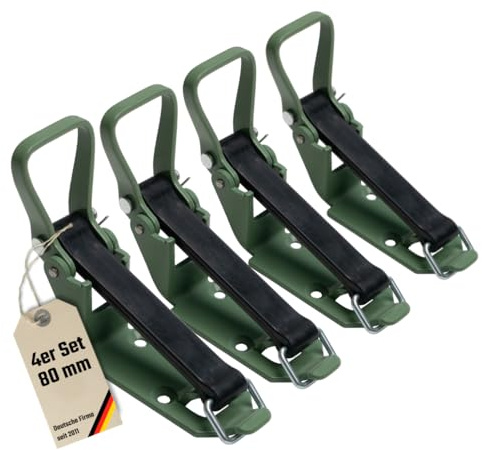 LOADCARE Verschlusslager Schaufelhalter Spatenhalter Axthalter Besenhalter Spannverschluss Geräterhalterung Garten (4 Stück 80 mm olivgrün)