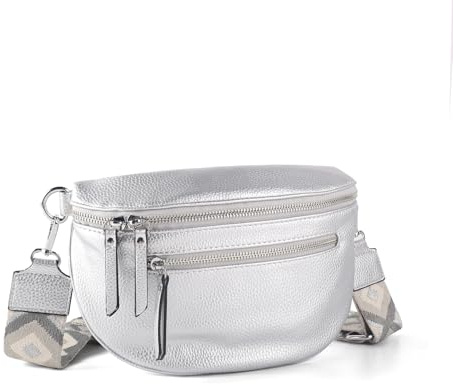SUNAVY Bauchtasche Damen PU Leder Crossbody Bag Damen Brusttasche Damen Klein Umhängetasche Damen Moderne Taschen Vintage Trangetasche für Mädchen und Damen (Silber)