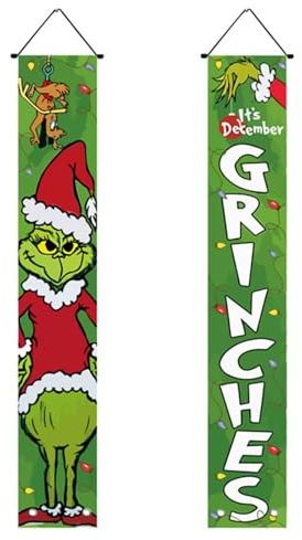 Bandera Colgante Verde de Navidad para Puerta Delantera - Letrero de Invierno para Interiores y Exteriores, Decoración de Porche, Pared para Año Nuevo