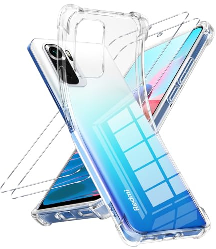 Vauki Funda para Xiaomi Redmi Note 10 4G/10S 4G, con 2 Piezas Cristal Templado, Transparente Suave TPU Silicona Anti-Choque Caso Delgada Anti-arañazos Carcasa Case, para Redmi Note 10 4G 6.43 pulgadas