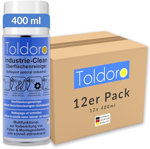 Toldoro Industriereiniger, Etikettenentferner, Maschinenreiniger, Klebereste Entferner, Klebstoffentferner, Etikettenlöser, Entfetter Spray (12x 400ml)