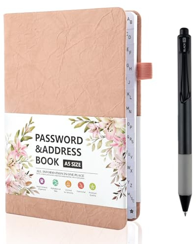 Deepton Passwort Buch, Passwortbuch mit Register A-Z, Notizbuch A5 | Organizer für Websites, Benutzernamen und Passwörtern, Platz für 480 Passwörter, Rosa