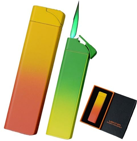 2pcs Fackelfeuerzeug, dünnes Butanfeuerzeug, Jet-Feuerzeuge mit grüner Flamme, verstellbare Flamme und nachfüllbares Feuerzeug, winddichtes Feuerzeug for Kerze, Küche, Grill, Outdoor (ohne Butan)(Gree