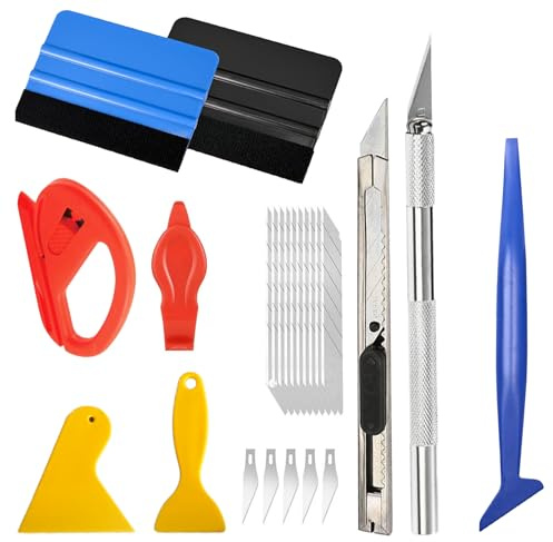 NCZCDZSW Folierungs Werkzeug 24 Stück Rakel für Folie Rakel Set für Folierung Folienrakel Auto Folierungs Werkzeug mit 2 Filzrakel Rakel Präzisionsmesser Plastikspachtel Cutter Messer mit 15 Klingen