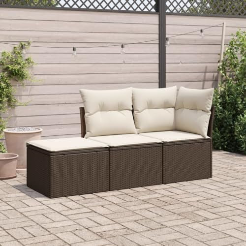 Xichuzi 3-TLG. Garten-Sofagarnitur mit Kissen Braun Poly Rattan, Lounge Gartenmöbel Set, Möbelsets, Balkon Möbel, Gartenlounge, Gartensofa - 3217473