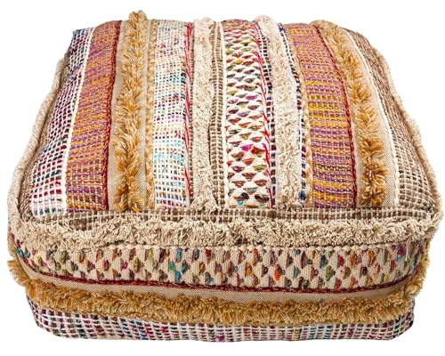 Böhmischer Bodenkissen mit Füllung - Mischung aus Reiner Wolle und Baumwolle - Füllstoff Nicht im Lieferumfang enthalten - 60x20cm - Puff Ottomane Handarbeits-Patchwork mit Handarbeit Pouf Pouffe