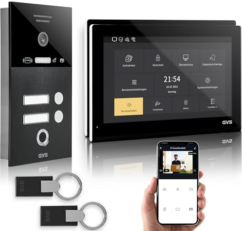 GVS Video Türsprechanlage 2-Familienhaus - RFID + Fingerprint - 2X 10 Zoll | Smarte Video Türklingel mit Kamera und Monitor & App - Gegensprechanlage mit Türöffner, RFID & Fingerprint (AVS5549U)