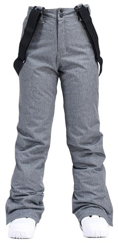Skihose Herren Gefüttert Mit Träger Schneehose Winter Wasserdicht Snowboardhose Latzhose Unisex Winterhose Warm Outdoorhose Mit Hosenträger Ski Hosen Für Männer Light Gray 3XL