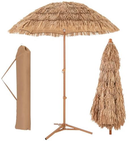 GOPLUS Sombrilla de Playa de Paja PP Hawaiana 2M Inclinable