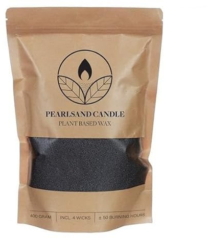 Kerzensand, Kerzensand mit docht, Wachspellen, Kerzen-Set 400 g Kerzenwachsperlen + 4 Baumwolldochte (schwarz)