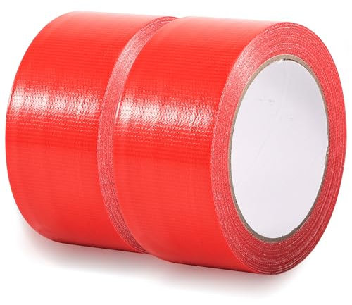 Editbar 2 Rollen Panzertape Wasserfest,Panzerband Extra Stark,50mmx20m Rot Gewebeklebeband, Panzertape Wasserfest mit exzellenter Klebkraft,Industrielles Reparaturband,Teppiche spleißen