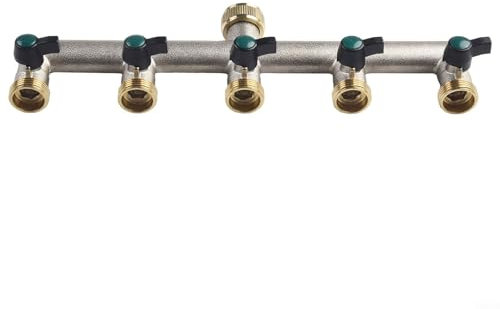Entgoinggo Messing Schlauchverbinder, 5 Wege Wasserhahn Verteiler 3 4 Zoll Heavy Duty Rostfrei für Rasenbewässerung Garten Auslass Schlauch Splitter