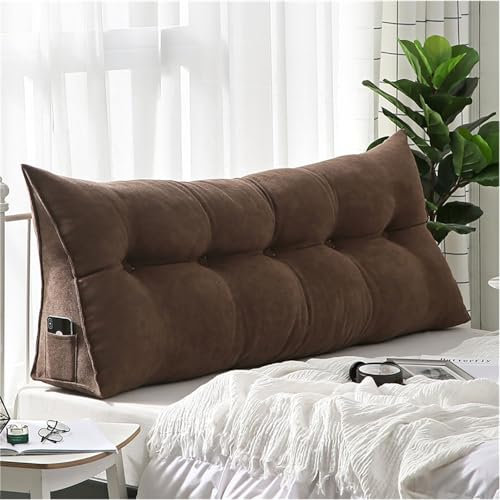 Dreieckiges Rückenkissen zum Lesen und Entspannen, für Bett und Couch, Rückenlehnenstütze, weiches Wandkissen, Braun, 200 x 50 x 20 cm, perfekt für Komfort und Stil