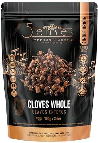 5Senses Whole Cloves | Single Origin Cloves from India | Natural Sun Dried Clove Spice | Non-GMO, Gluten Free | Whole Cloves for Cooking, Tea, Baking & Spice Blends (100g/3.5oz)