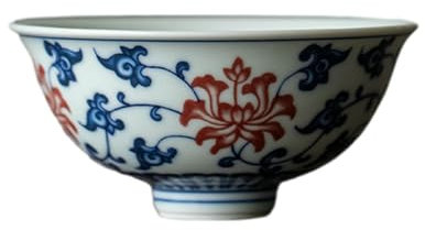 Taza de té rojo esmaltada de porcelana azul antiguo y blanca de 110 ml, color rojo esmaltado