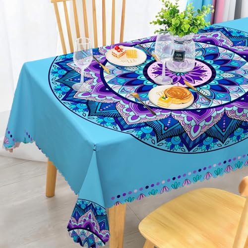 iEvery Tischdecke Abwaschbar, Boho Mandala Gartentischdecke Rechteckig Wetterfest Floral Table Cloth Polyester Tischdecke Waterproof für Outdoor Gartentisch Küche Esstisch Garten 110x140 cm