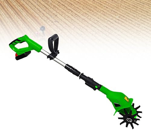 SHEUAO Motocultor,Mini Fresadora De Jardín,Rotocultivador Eléctrico para Jardín,Motoazada Electrica 20V,Motoazada Bateria con 2000MAH Bateria,Velocidad De 250 RPM,Green