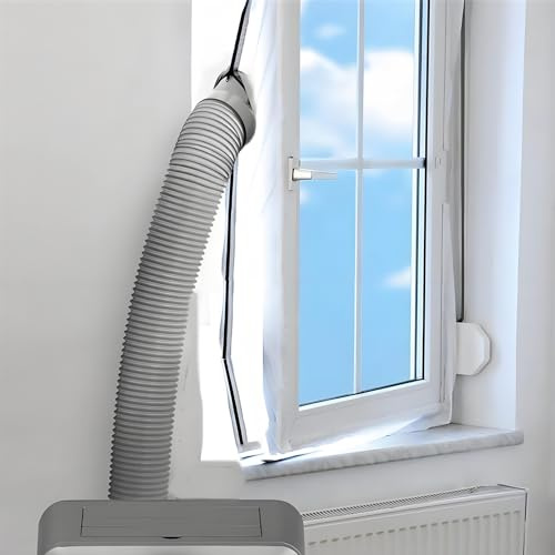 Klimaanlage Fensterabdichtung für Mobile Klimageräte, Hot Air Stop für Wäschetrockner und Ablufttrockner, Wasserdicht, Windabweisend, für Dachfenster und Flügelfenster, Double Zip, Kein Bohren, 3M/4M