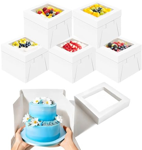 LYSHOOCE 5 Stück Torten Transport Box mit Sichtfenster丨20×20×20 cm Tortenkarton丨Tortenbox für Torten unter 20 cm Durchmesser