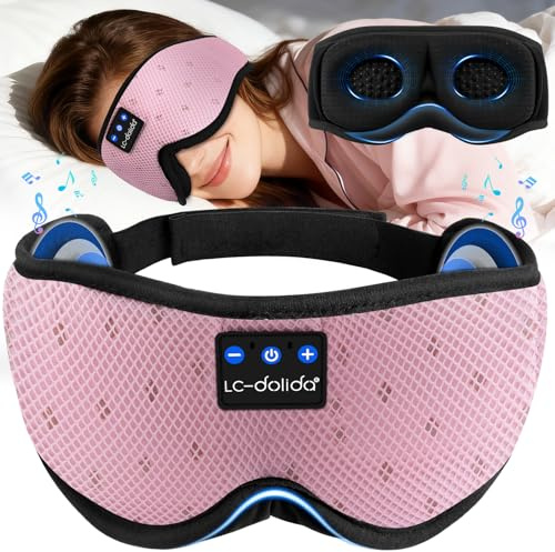 LC-dolida Masque de Sommeil Écouteur Bluetooth 5.4, 3D Masque de Nuit | Écouteurs de Sommeil Zero et 100% Blackout Casque de Sommeil Bluetooth pour les Voyages,la Sieste, le Travail Posté