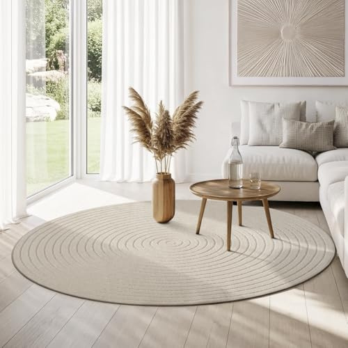 Mia´s Teppiche Viano - Outdoor Teppich, wetterfest & pflegeleicht, langlebig, für Wohnzimmer, Schlafzimmer & Terrasse, Beige, 160 cm Rund