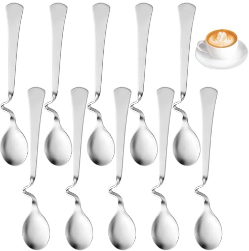 Honiglöffel Edelstahl, 10 Stück Verzerrte Löffel für Honig und Marmelade, Praktische Küchenhelfer zum Rühren von Heißgetränken und Desserts, Edelstahl-Löffel mit Abmessungen 12 x 2 cm