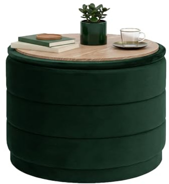 Bonlife Runde Ottomane mit Deckel, Klappbare Fußstütze mit Tisch, Fußstütze, Fußhocker für Wohnzimmer, Schlafzimmer, Flur, flaschengrüner Samt,58x58x44cm