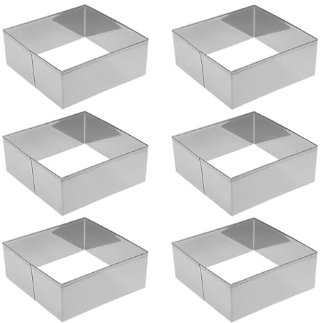 NUOBESTY Set da 6 Stampi Quadrati per Biscotti in Acciaio Inox Tagliabiscotti Quadrato Resistenti per Dolci Pane e Mousse Utensili da Cucina per Preparazioni Casalinghe e Feste