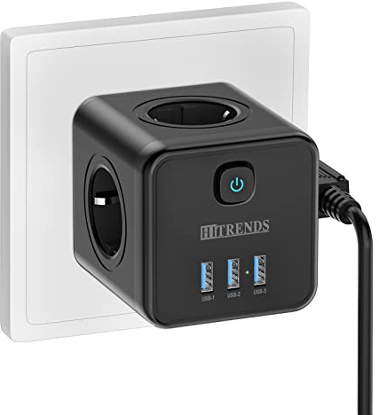 Steckdosenleiste mit USB, Steckdosenadapter 7 in 1 Doppelstecker, Steckdose (2400W/10A) mit Schalter, Steckdosenadapter mit 3 USB (5V/3.1A), für Büro, Zuhause, Schwarz
