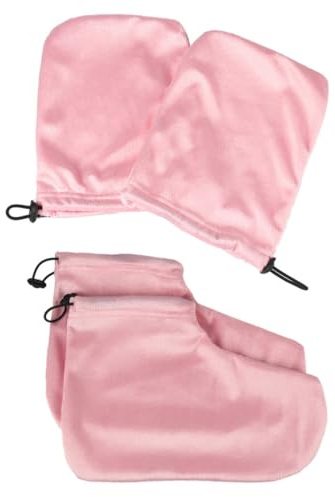 ibasenice Set 2 Paia e Copripiedi per Trattamento alla Paraffina e Massimizza L’assorbimento di Umidità in Cotone e Pile Morbido Rosa Mantiene la Cera Calda per Spa e Saloni