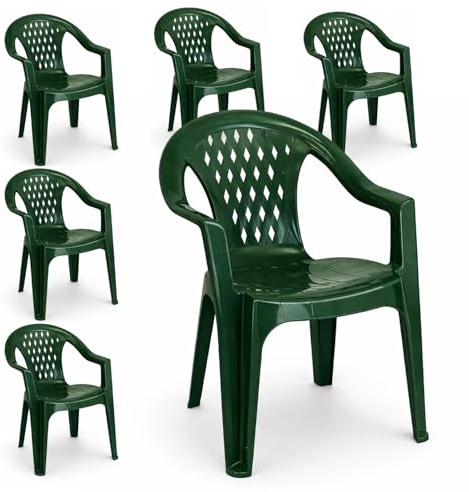 PALUPLUS Set 6 Sedie da Giardino in Polipropilene di colore VERDE, misura 57x61,5x79 cm, Sedia Impilabile, Schienale Basso con Rombi e Braccioli per Esterno ed Interno, Made in Italy -TRES102F -18