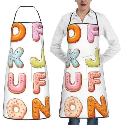 Tablier De Cuisine Word Cartoon Donut Tabliers Chef Bib Aprons Étanche Tablier Pour Serveurs Jardinage Restaurant