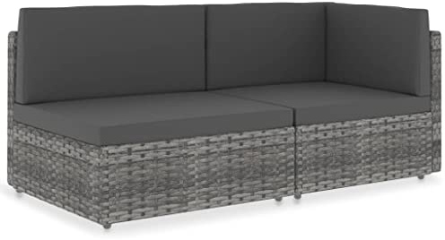 WRJENFSC Modulares 2-Sitzer Gartensofa Poly Rattan, Loungesofa Set inkl. Sitz- und Rückenkissen, Flexibles Ecksofa und Mittelstück für Terrasse und Garten, Grau und Anthrazit