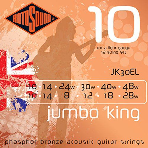 Rotosound Phosphor-Bronze Saiten für 12-saitige Akustikgitarren, Stärke Super Light 9-9, 12-12, 20-9, 26-12, 36-20, 46-26