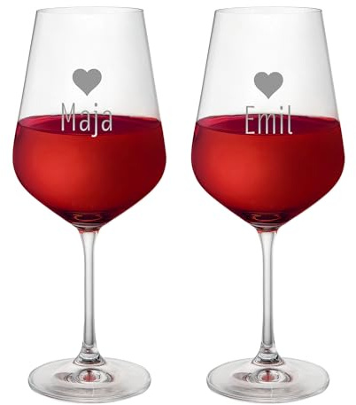 Set de 2 copas de vino tinto con grabado – Corazoncito – Personalizado con [NOMBRE] – Regalos de amor – Regalos de San Valentín – Regalos de Navidad para el novio o la novia – Capacidad aprox. 644 ml