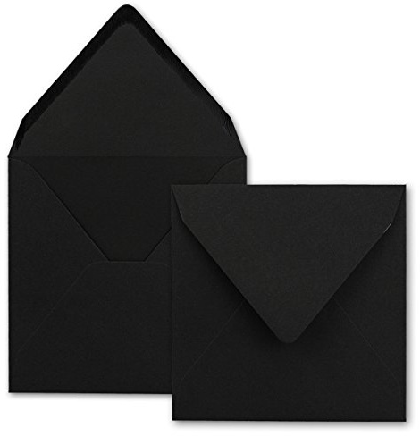 50x Quadratische Briefumschläge in Schwarz - 15,5 x 15,5 cm - ohne Fenster, mit Nassklebung - 110 g/m² - Für Einladungskarten zu Hochzeit, Geburtstag und mehr - Serie FarbenFroh