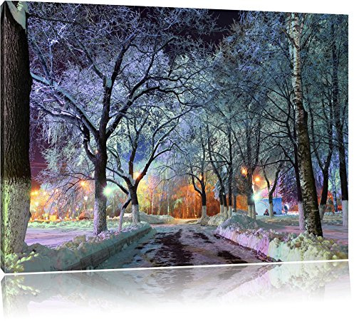 Pixxprint Baumallee im Winter, Größe: 120x80cm, Leinwandbild, fertig gespannt, Wandbild, Dekoration, Kunstdruck, kein Poster