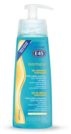 Bactopur Lutsine E45 - Gel Limpiador Facial Piel Grasa 200 ml - Limpia en Profundidad Pieles Grasas, Acné y Puntos Negros - Gel de Limpieza Purificante PH Equilibrado y Dermatológicamente Testado